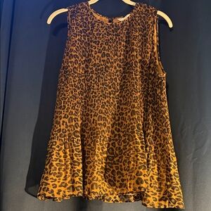 Sleeveless Leopard Print Pleated Tank Top - Mustard Brown